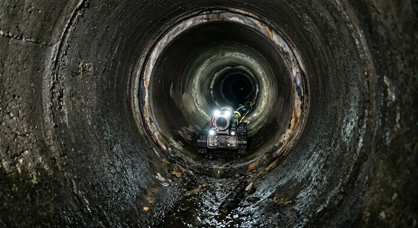 Robotic sewer camera inspecting pipe interior for Drain Snake Service in Kent